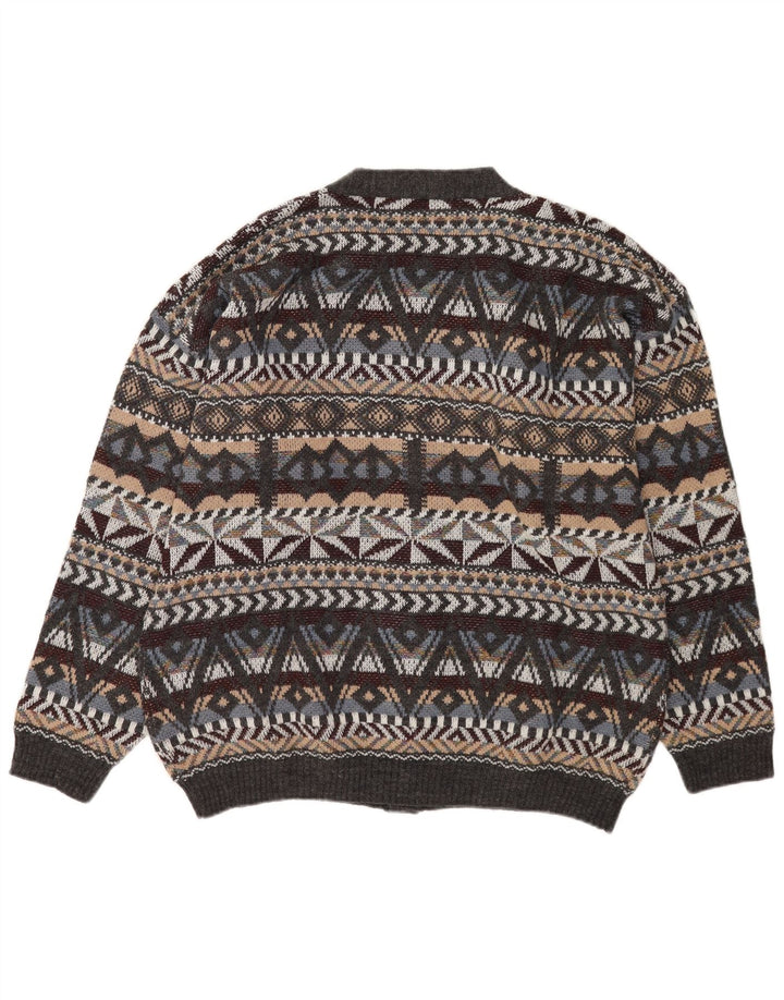 Vintage Herren Cardigan Pullover mittelgraue geometrische Wolle