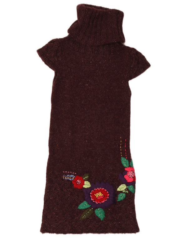 Desigual Damen-Pulloverkleid mit Grafik, Gr. 8, klein, Burgunderrot mit Blumenmuster