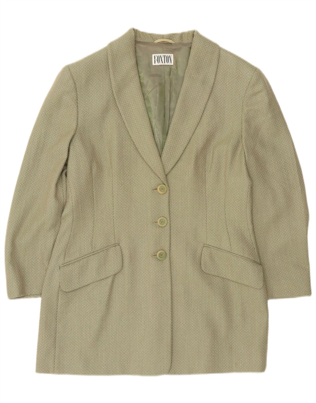 Vintage Damen Longline 3 Knopf Blazer Jacke IT 48 XL Khaki Chevron