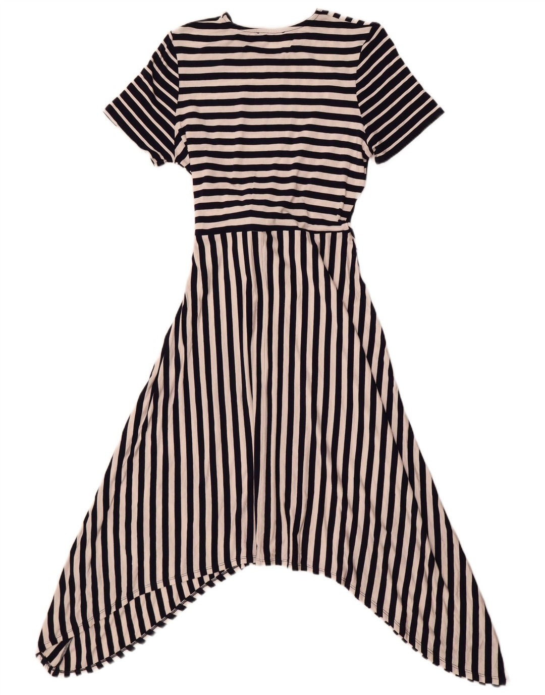 Oasis Asymmetrisches Damenkleid mit Bindeband vorne, UK 12, mittelmarineblau gestreift