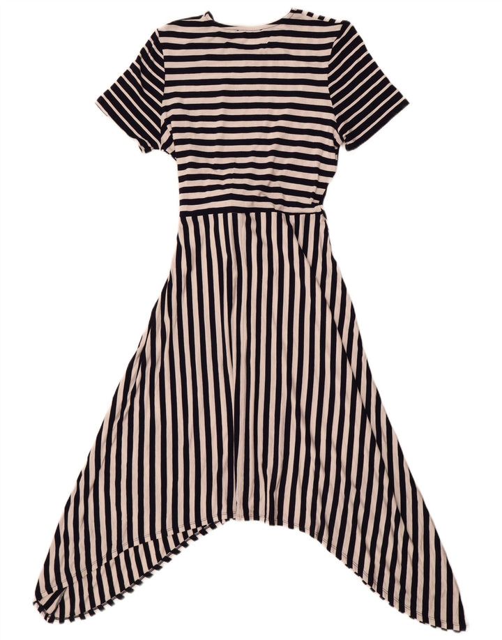 Oasis Asymmetrisches Damenkleid mit Bindeband vorne, UK 12, mittelmarineblau gestreift
