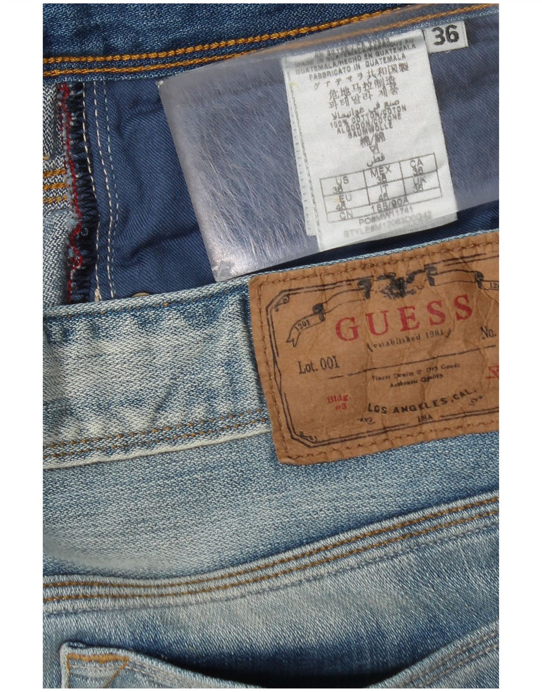 Guess Herren Straight Jeans W36 L34 Blaue Baumwolle