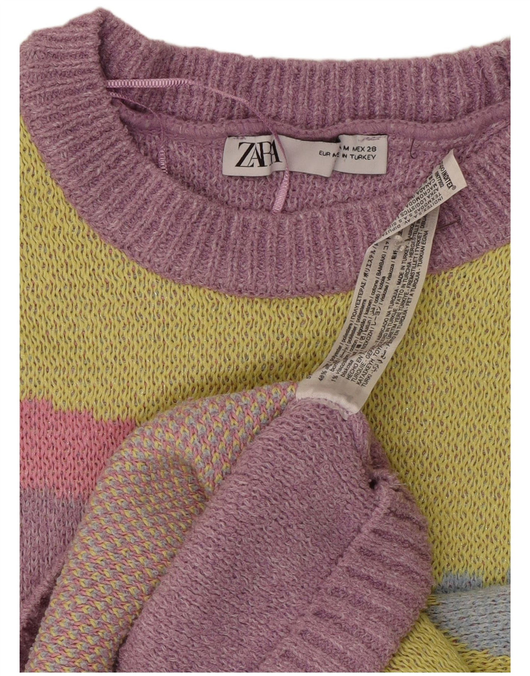 Zara Damen Pullover mit grafischem Rundhalsausschnitt, Gr. 12, Mittelviolett
