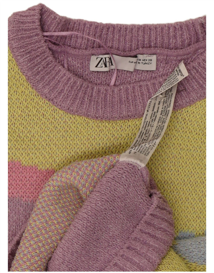 Zara Damen Pullover mit grafischem Rundhalsausschnitt, Gr. 12, Mittelviolett