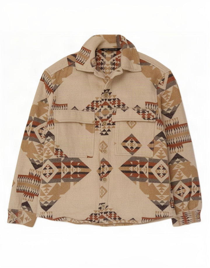 Zara Herrenhemd Small Beige Geometrisch