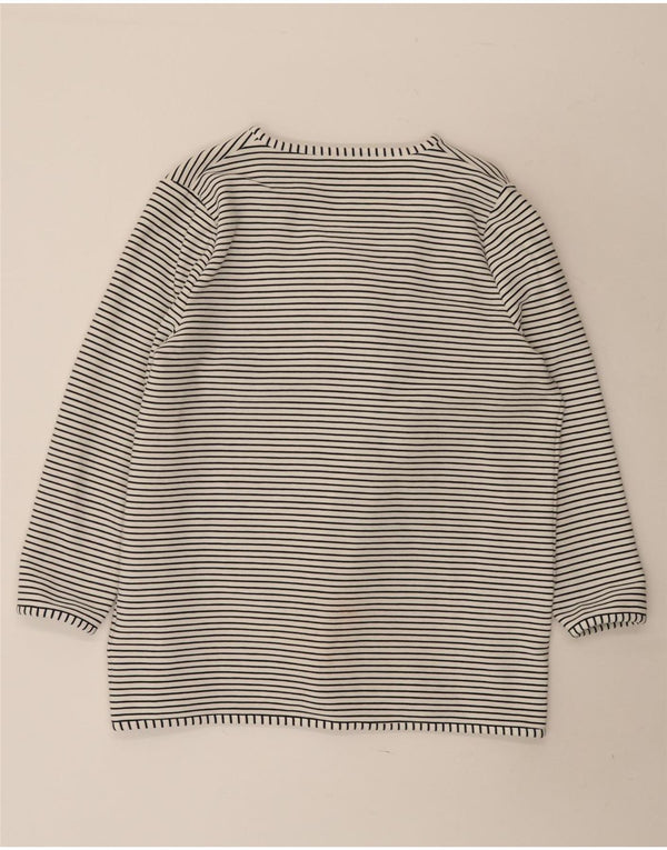 Jaeger Offener Damen-Cardigan-Pullover UK 16 Große weiß gestreifte Baumwolle