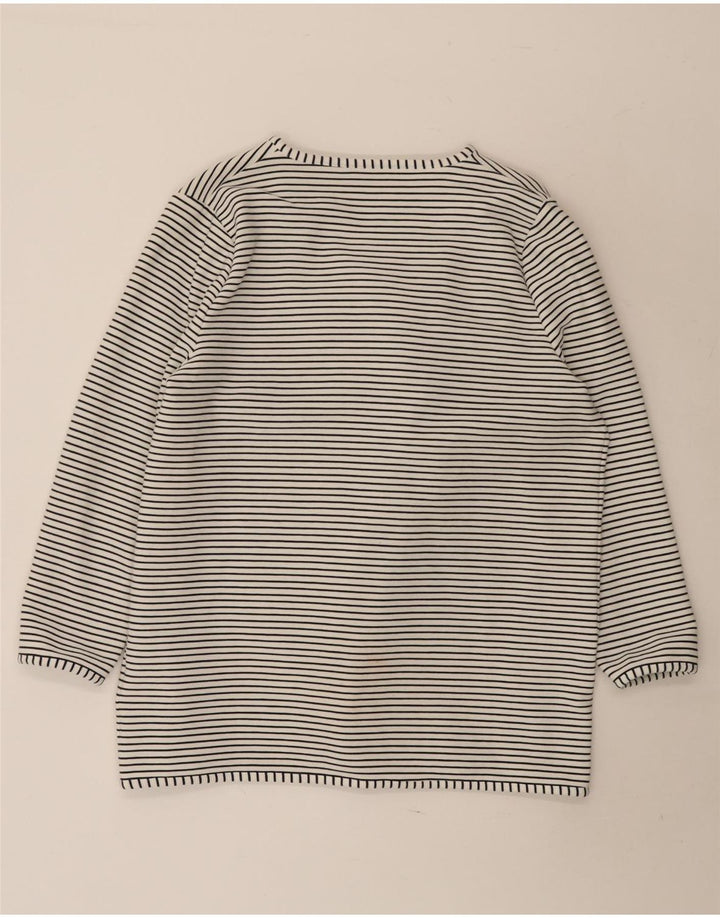 Jaeger Offener Damen-Cardigan-Pullover UK 16 Große weiß gestreifte Baumwolle