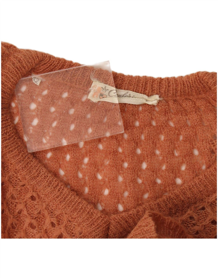 Vintage Damen Pullover mit V-Ausschnitt IT 42 Mittelbraun