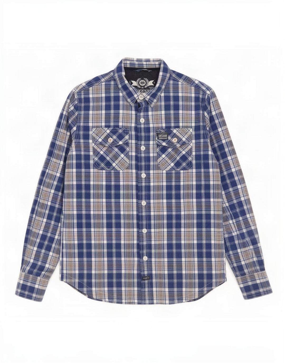 Superdry Herrenhemd 2XL, blau kariert, Baumwolle