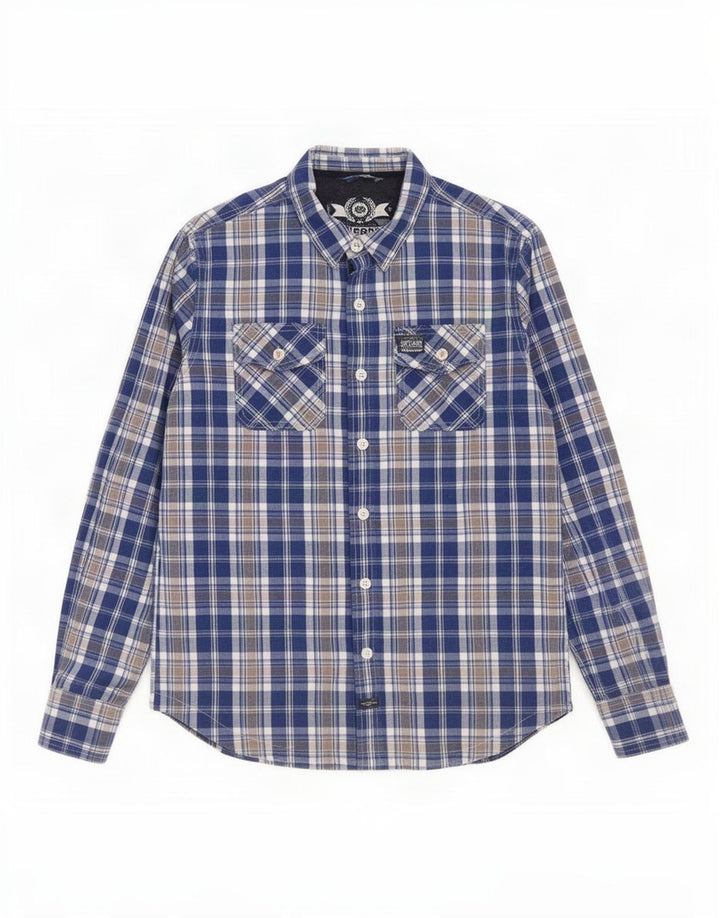 Superdry Herrenhemd 2XL, blau kariert, Baumwolle