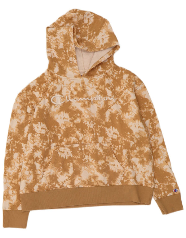 Champion Womens Graphic Hoodie Pullover UK 14 Mittelbeige Batik-Baumwolle