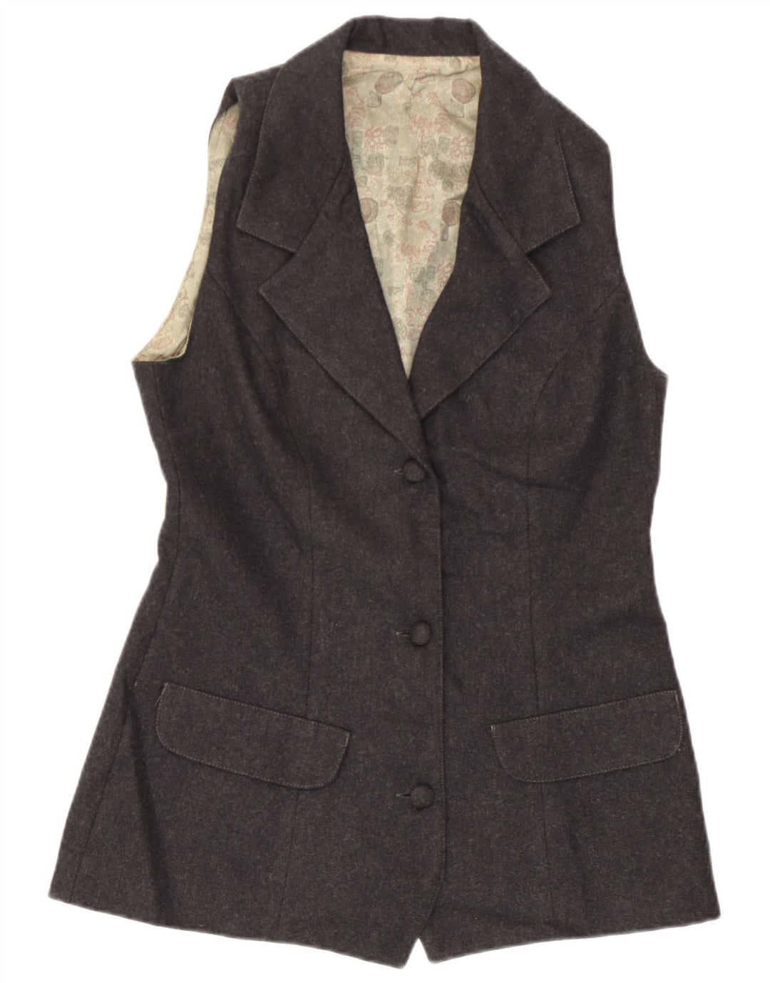 Vintage Damen Longline Weste UK 10 Kleine graue Wolle