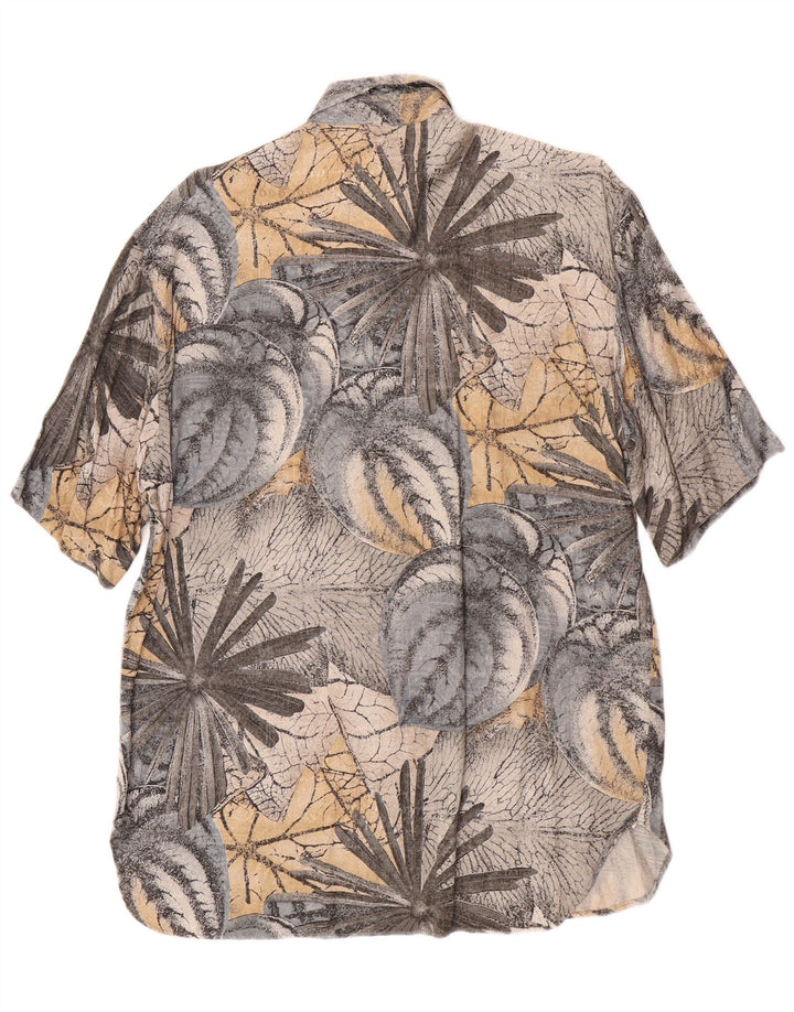 Vintage Herren Kurzarmhemd Kleine graue Viskose mit Blumenmuster