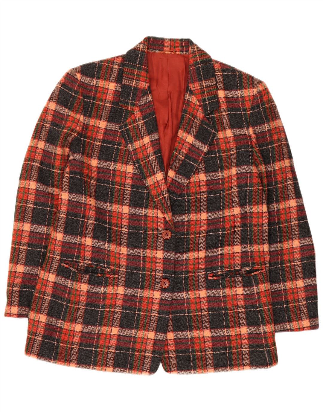 VINTAGE Damen 2-Knopf-Blazerjacke IT 47 Großer mehrfarbiger Karo