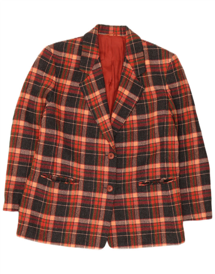 VINTAGE Damen 2-Knopf-Blazerjacke IT 47 Großer mehrfarbiger Karo