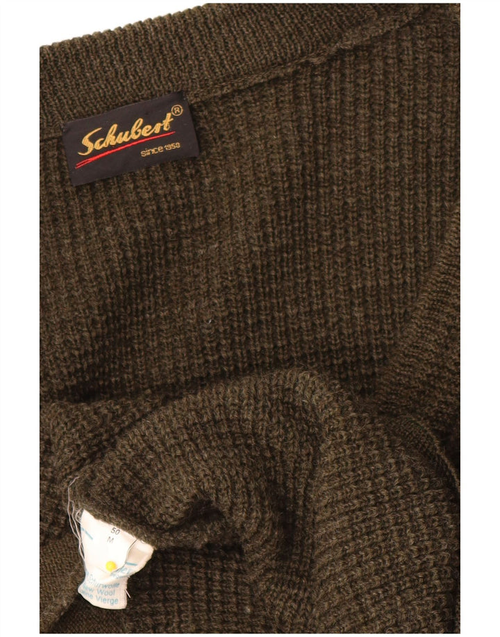Vintage Herren Cardigan Pullover IT 50 Medium Khaki Schurwolle