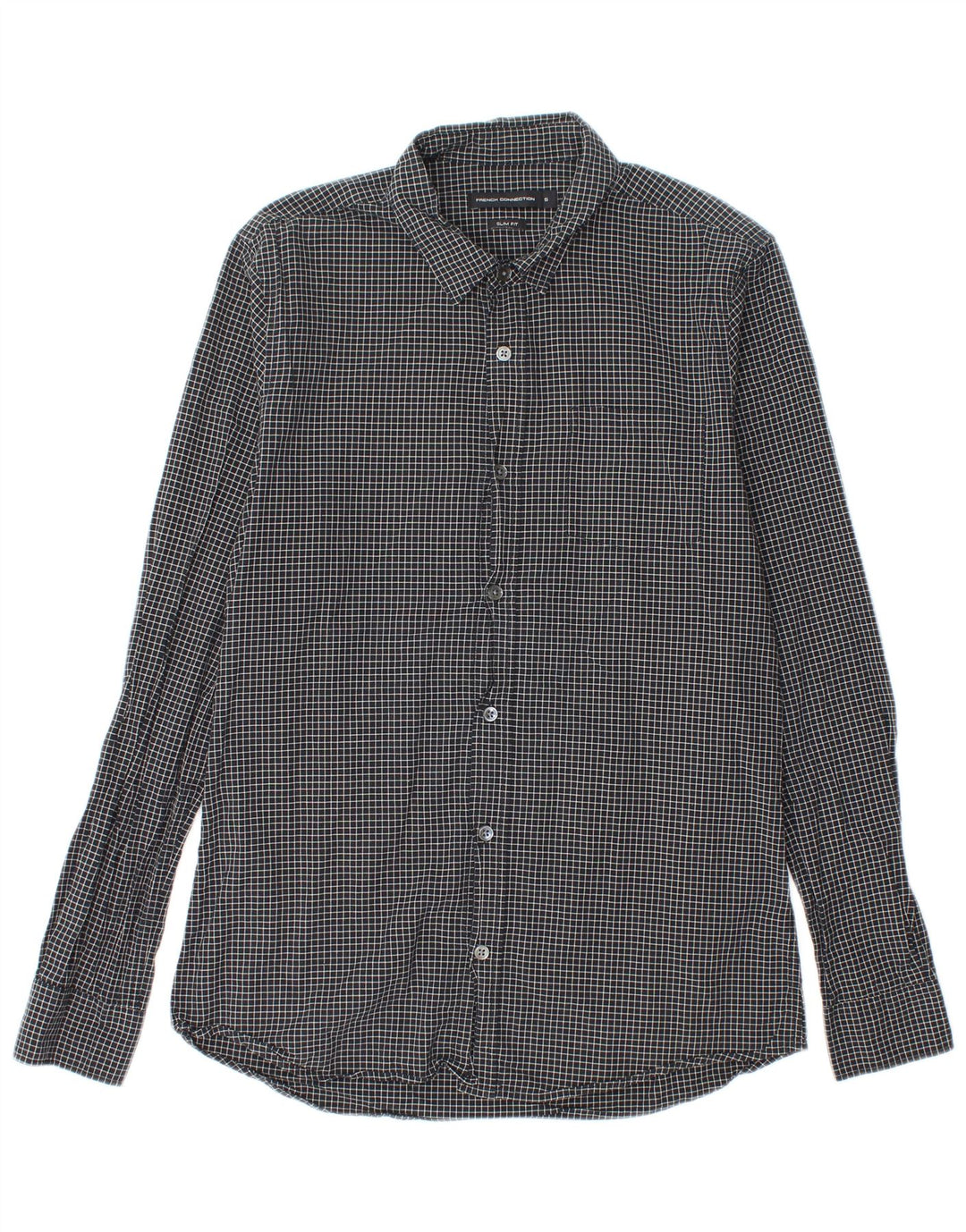 French Connection Slim-Fit-Flanellhemd für Herren, klein, schwarz, kariert, Baumwolle