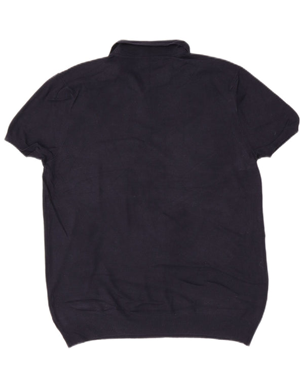 Zara Herren Kurzarm-Pullover mit Polokragen, Größe L, Marineblau