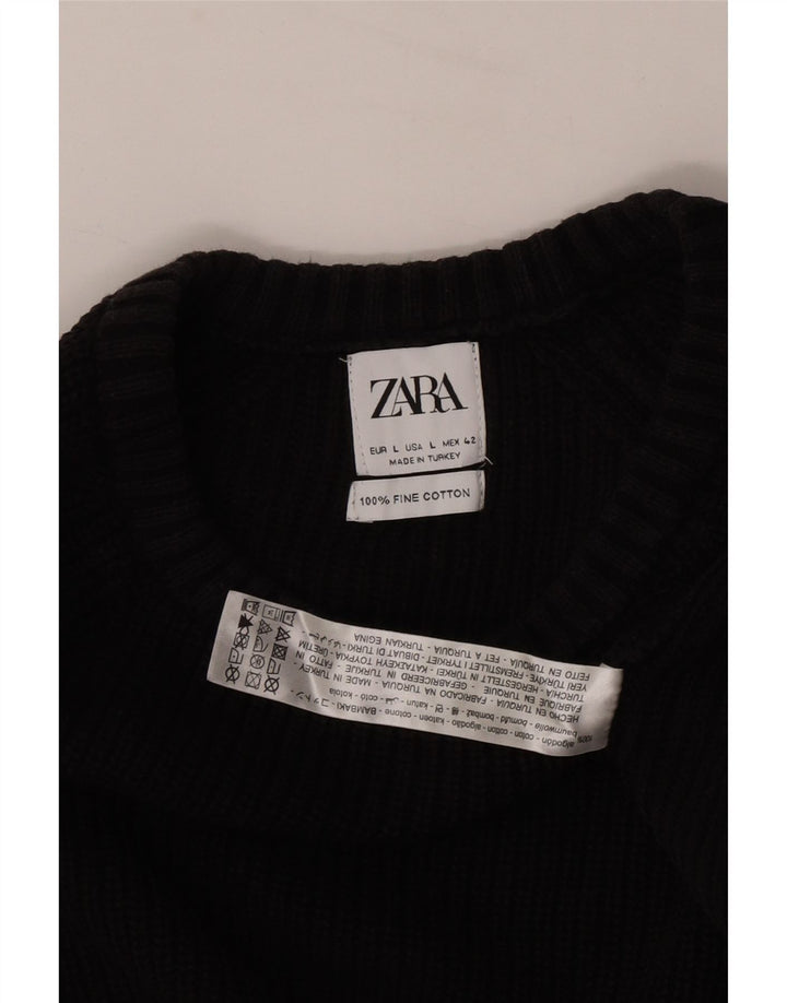 Zara Herren-Pullover mit Rundhalsausschnitt, groß, aus schwarzer Baumwolle