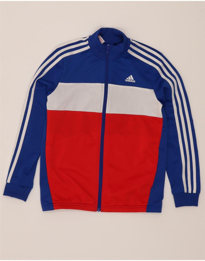 Adidas Jungen-Trainingsanzug-Top-Jacke, 11–12 Jahre, blaues Colourblock-Polyester