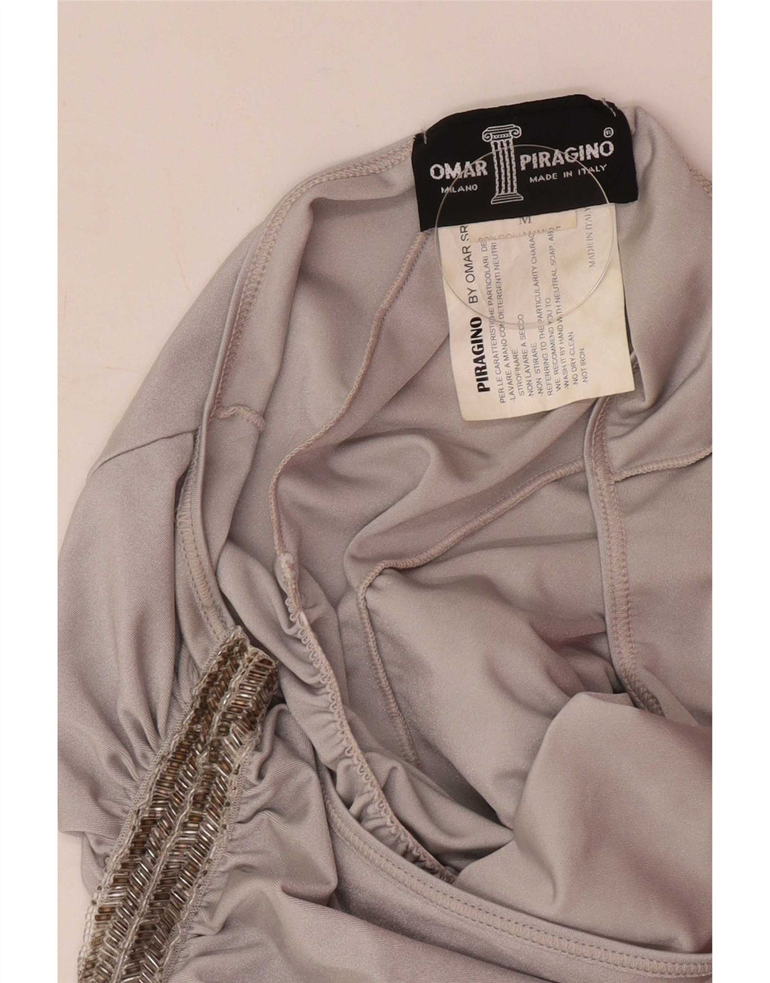 Vintage Damen One-Shoulder-Kleid UK 12 Medium Silber Polyamid