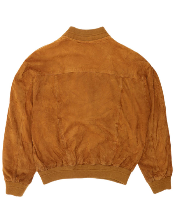 Vintage Mens Suede Bomber Jacket IT 56 2XL Beige Leather