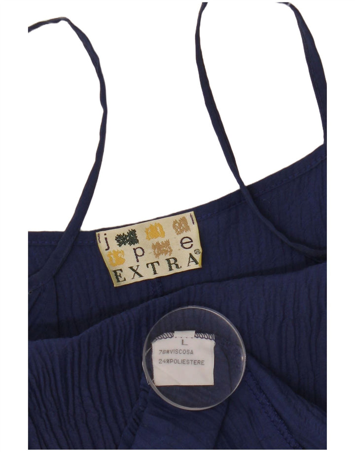 VINTAGE Damen Slip-Kleid UK 14 Große Marineblaue Viskose