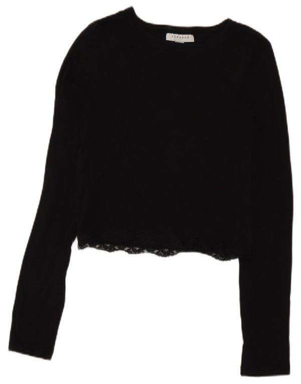 Topshop Damen Crop Top Langarm UK 10 Small Schwarz