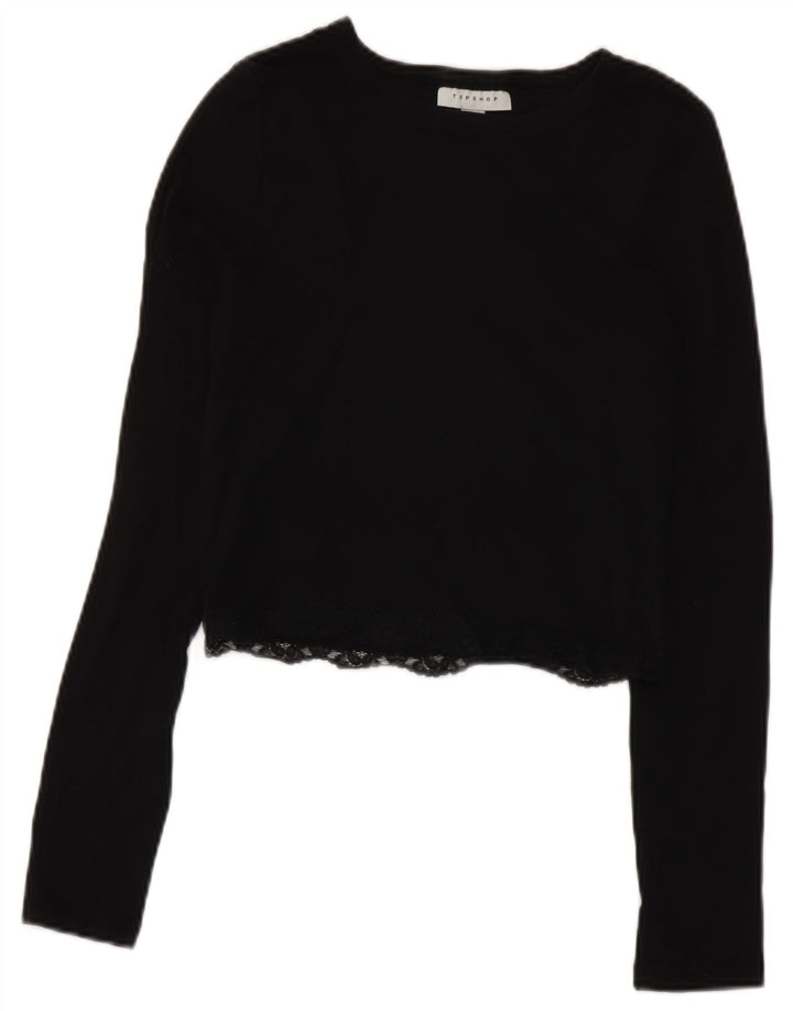 Topshop Damen Crop Top Langarm UK 10 Small Schwarz