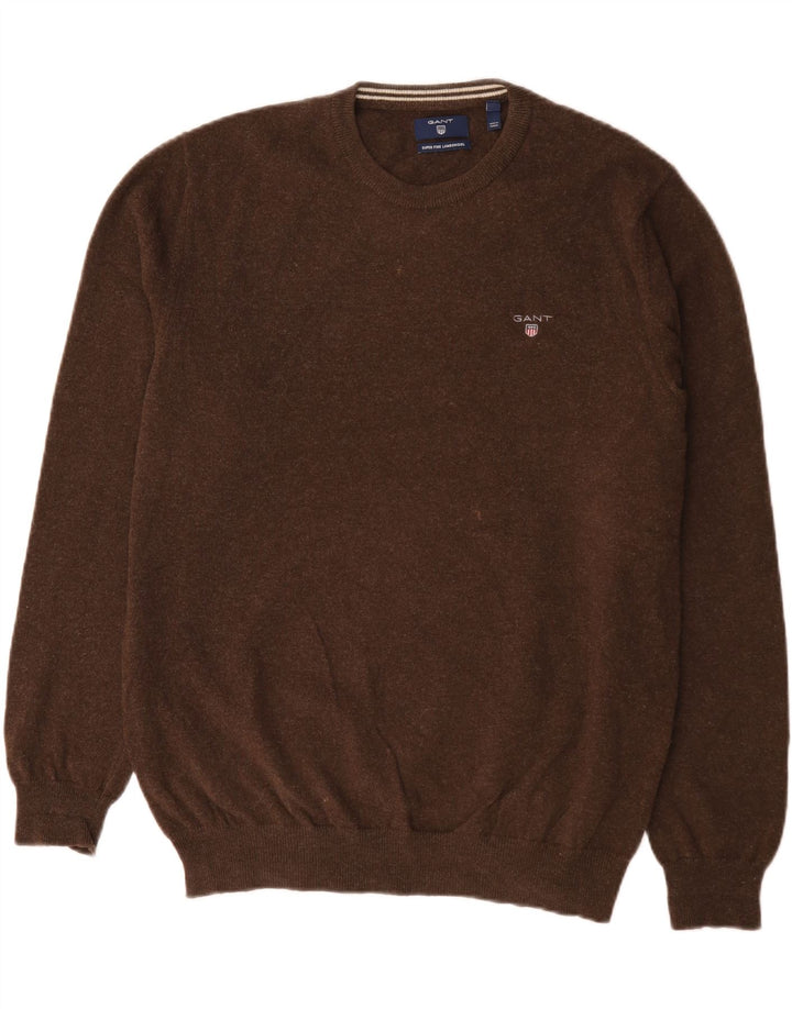 Gant Herren-Pullover mit Rundhalsausschnitt, XL, braune Lammwolle