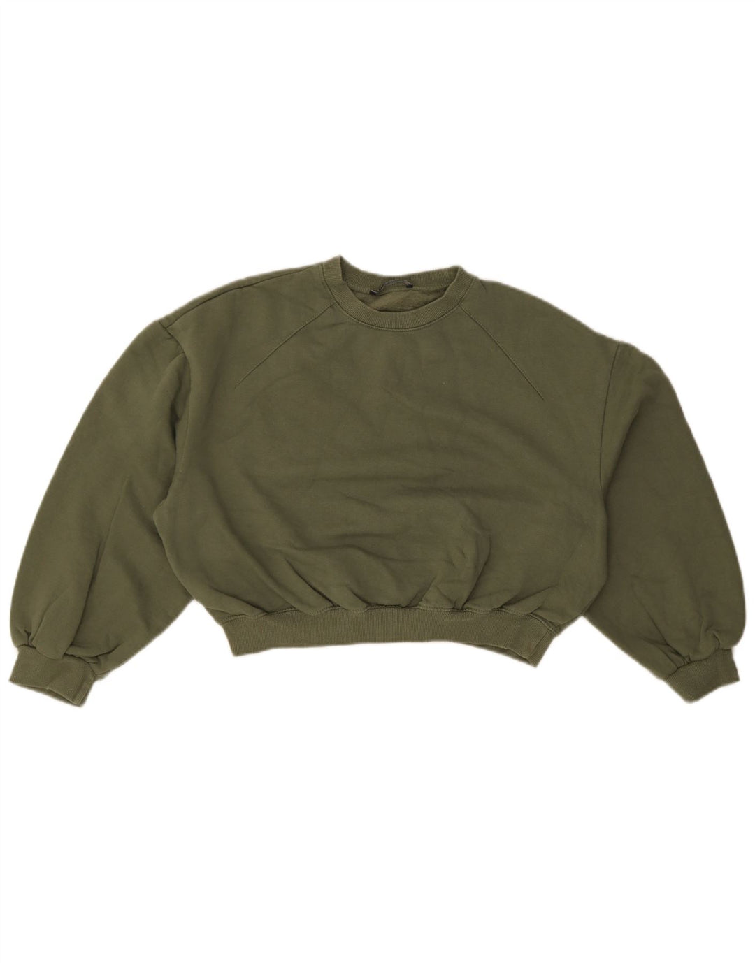 Zara Damen Übergroßer Crop-Sweatshirt-Pullover UK 10 Small Grüne Baumwolle