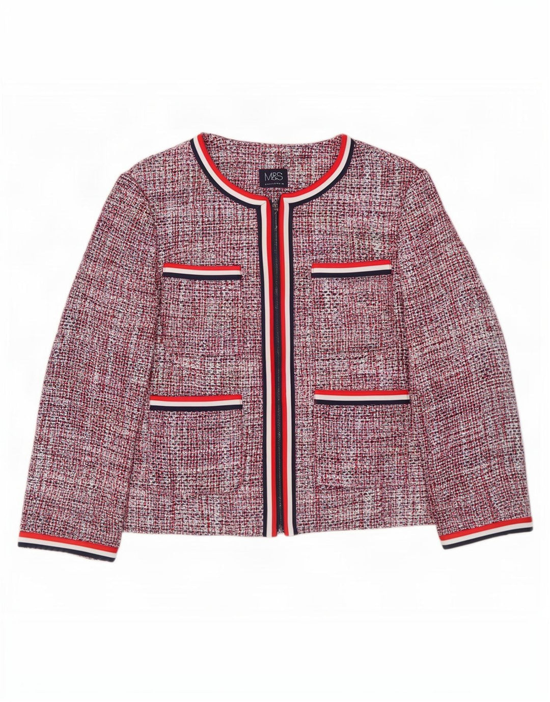 Marks & Spencer Damen Crop Blazer Jacke UK 12 Mittelrot gefleckte Baumwolle