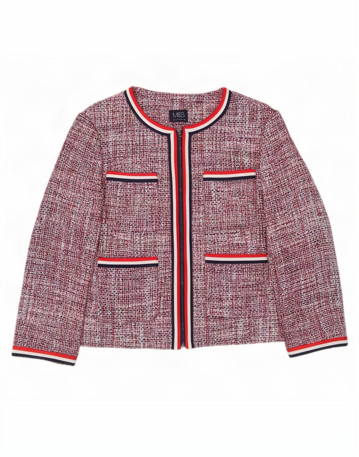 Marks & Spencer Damen Crop Blazer Jacke UK 12 Mittelrot gefleckte Baumwolle