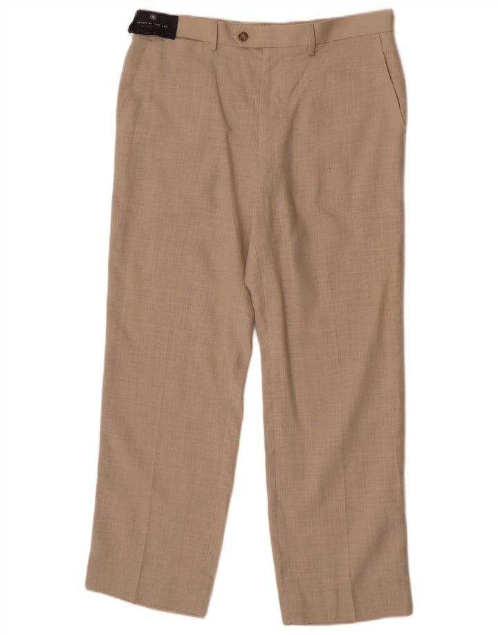Gerade Herren-Anzughose von Marks & Spencer, W34, L29, Beige, Leinen