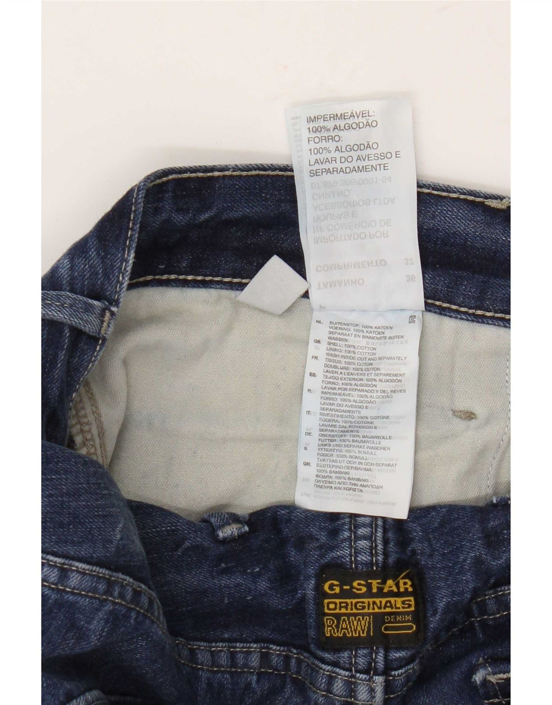G-Star Herren Straight Jeans W36 L32 Blaue Patchwork-Baumwolle