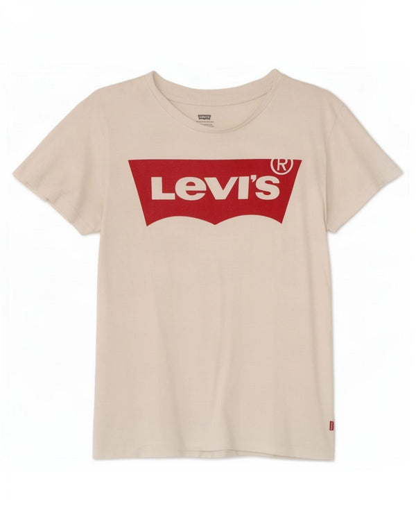 Levi's Damen-T-Shirt mit Grafik, UK 10, Größe S, weiße Baumwolle
