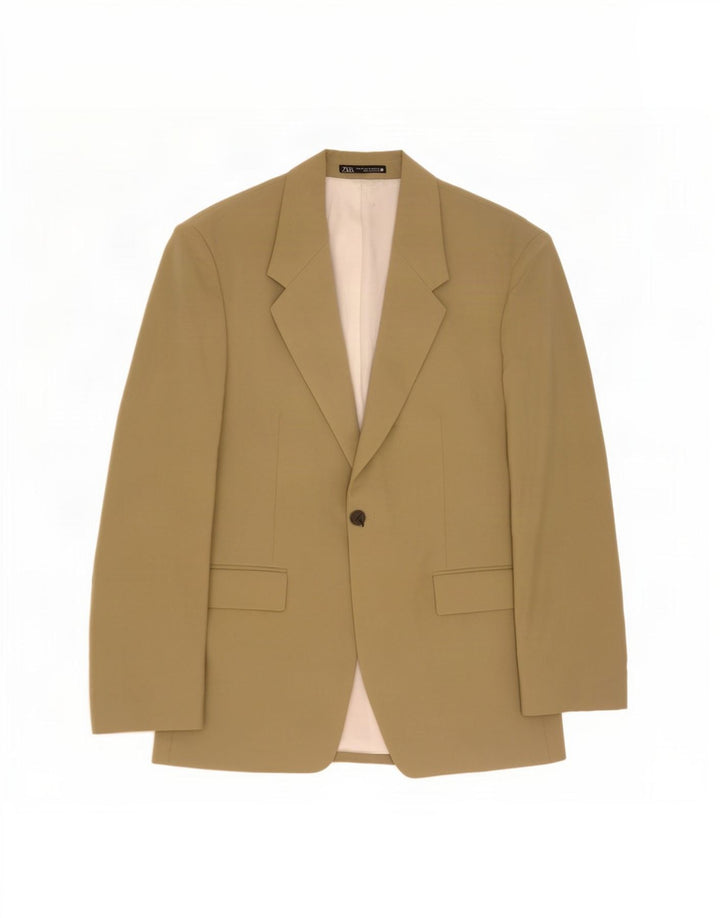 Zara Herren-Blazer mit 1 Knopf, EU 52, groß, Khaki, Polyester