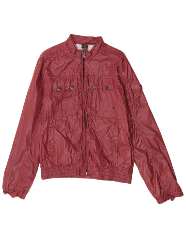 Zara Mens Bomber Jacket UK 40 Large Burgundy Nylon
