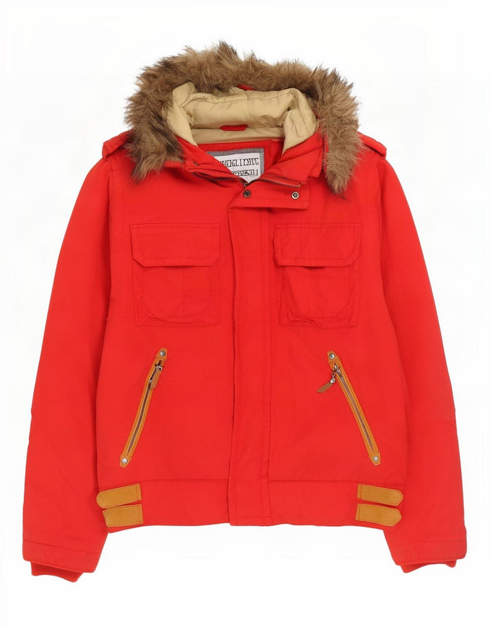 Playlife Herren-Jacke mit Kapuze, gepolstert, UK 40, Größe L, Rot, Baumwolle