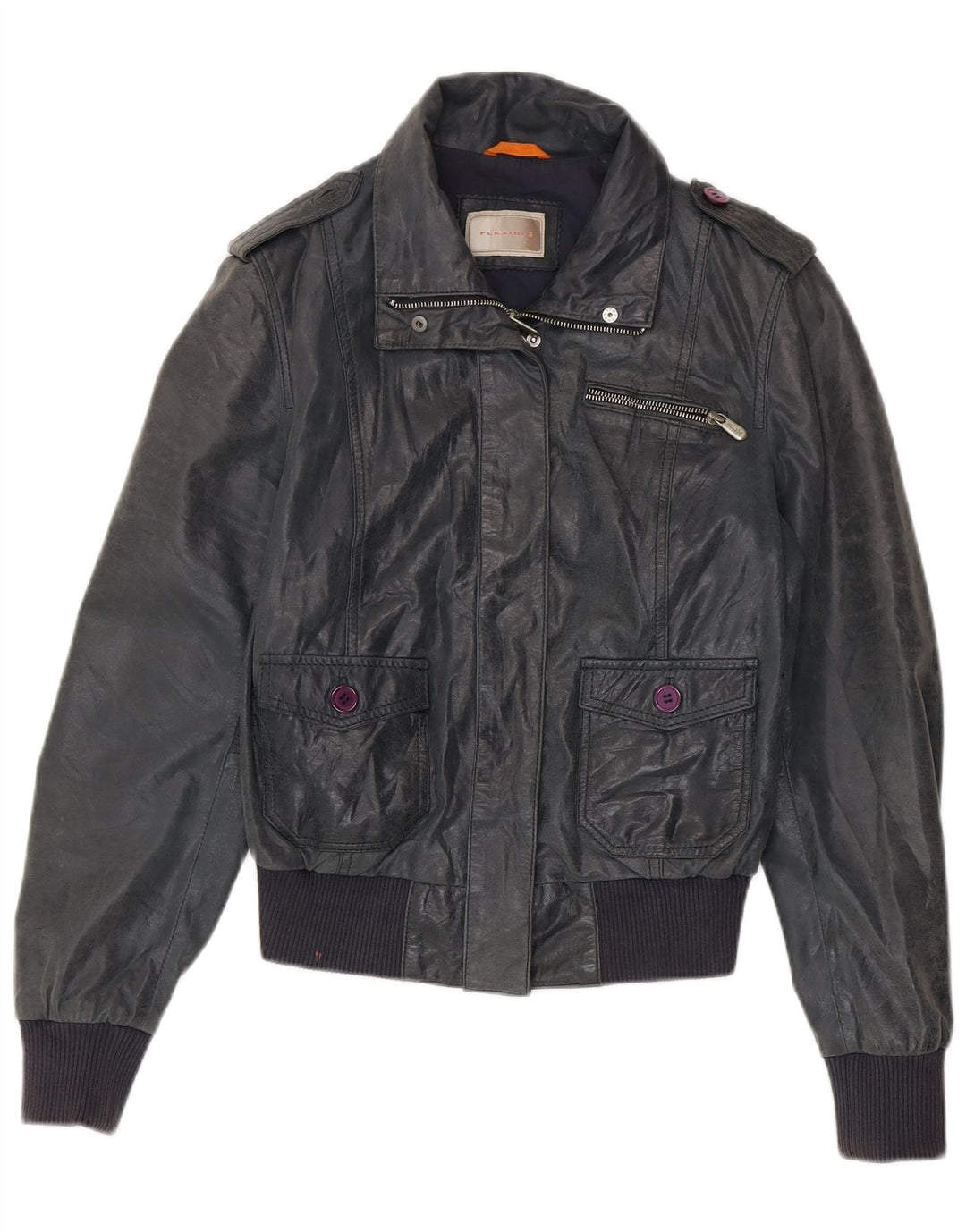 Vintage Damen Bomber Lederjacke IT 46 Großes marineblaues Leder