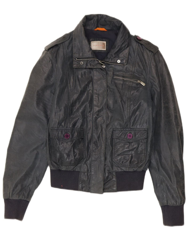 Vintage Damen Bomber Lederjacke IT 46 Großes marineblaues Leder