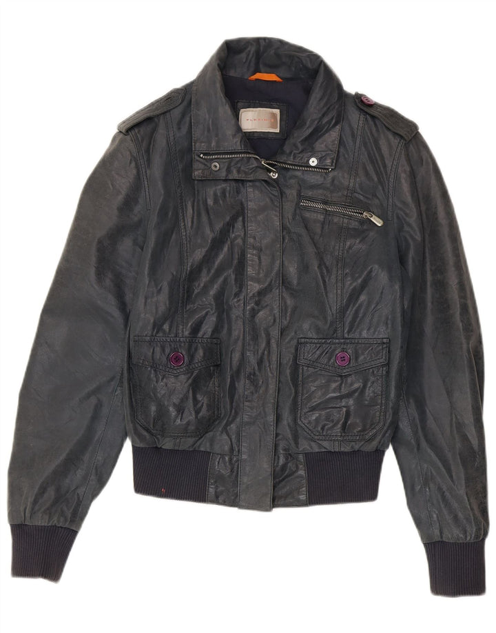 Vintage Damen Bomber Lederjacke IT 46 Großes marineblaues Leder