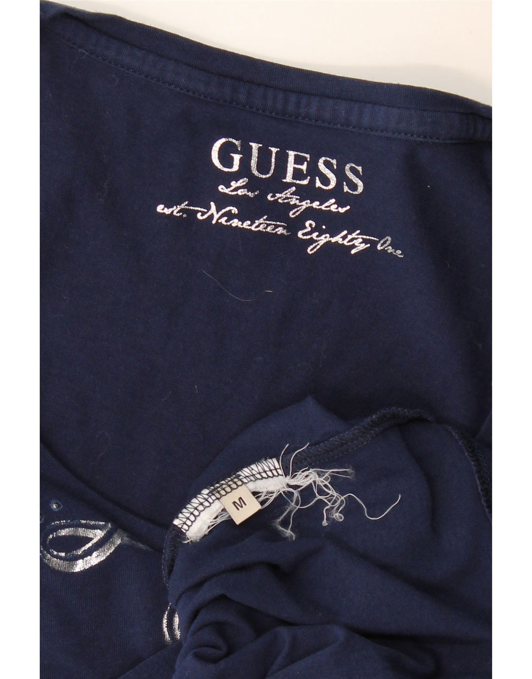 Guess Damen Grafik-T-Shirt-Oberteil UK 12 Medium Marineblau