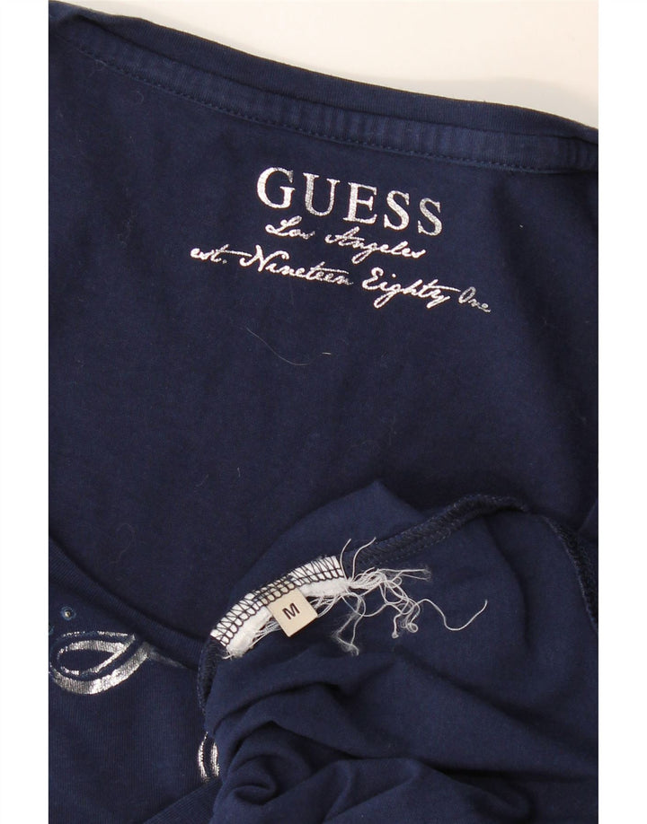 Guess Damen Grafik-T-Shirt-Oberteil UK 12 Medium Marineblau