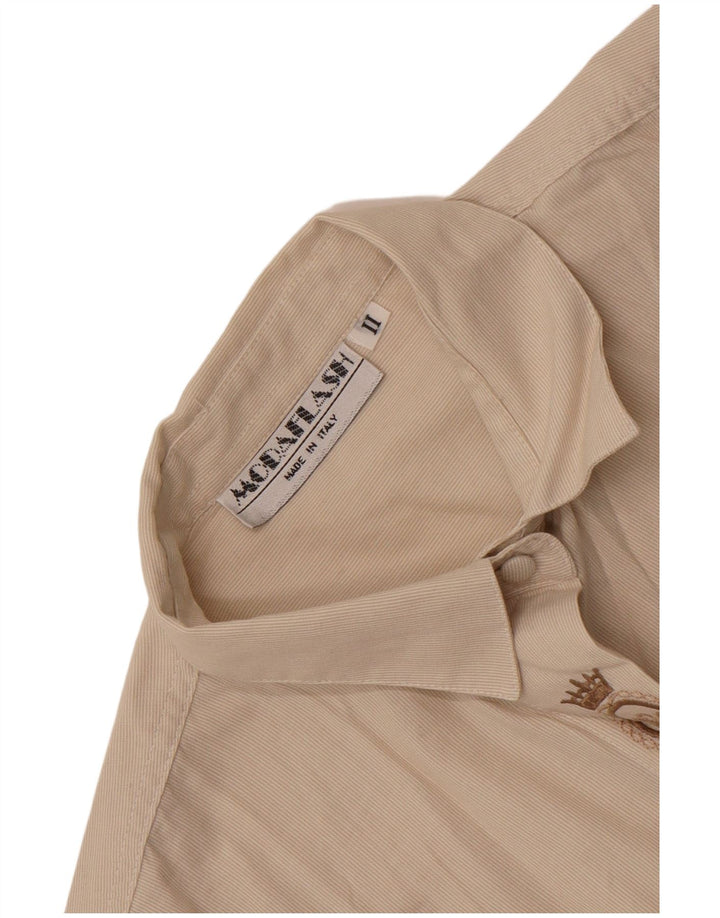 Vintage Damen Shirt UK 14 Große Beige Nadelstreifen