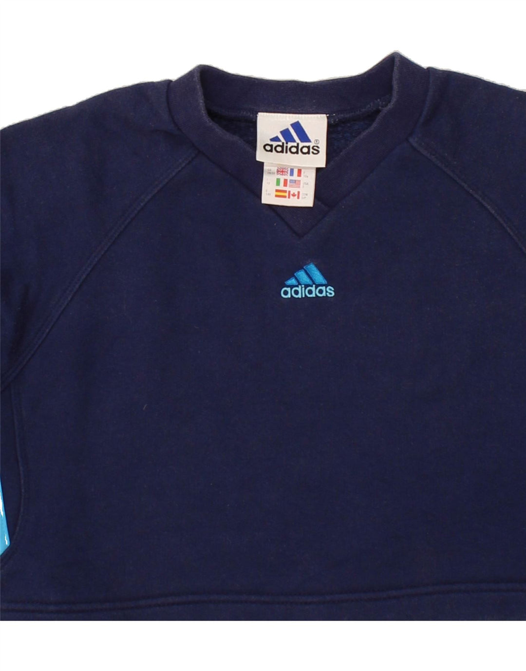 ADIDAS Boys Crop Sweatshirt Jumper 9-10 Years Medium Navy Blue Vintage Adidas and Second-Hand Adidas from Messina Hembry 