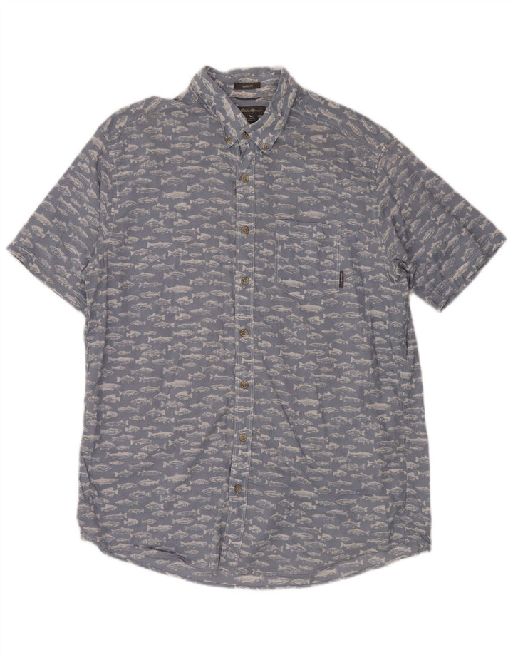EDDIE BAUER Herren-Hemd mit abstraktem Muster und kurzen Ärmeln, groß, Blau