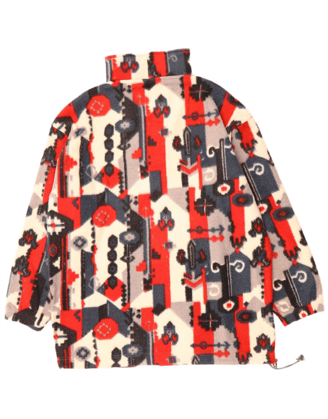 Public Herren-Fleecepullover mit Reißverschluss am Hals, Mittelrotes, geometrisches Polyester