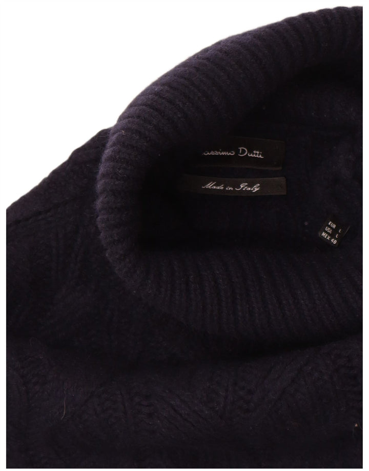 Massimo Dutti Herren-Pullover mit Rollkragen, groß, marineblaue Wolle