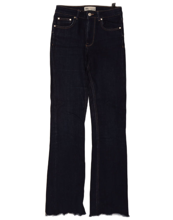 Zara Damen High Rise Bootcut Jeans EU 36 XS W26 L33 Marineblaue Baumwolle